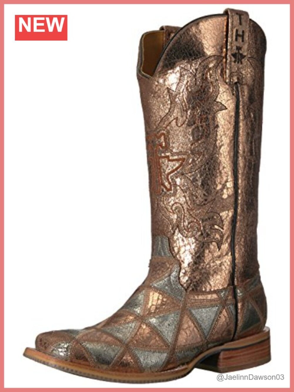 Mid-Calf Leather Western Boots Embroidered Square Toe